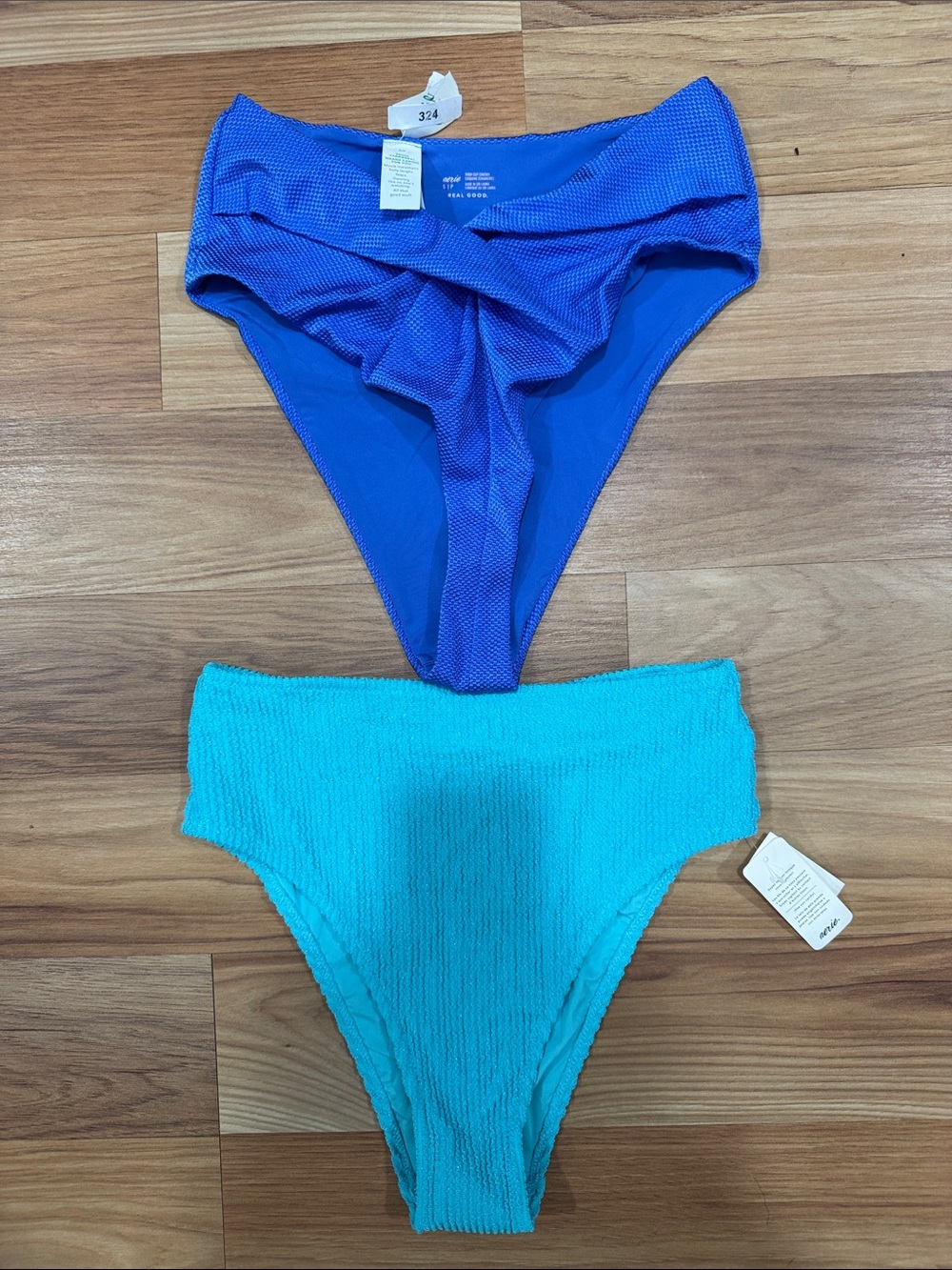aerie Textured Royal Blue and Aqua High-Cut Bikini Bottoms